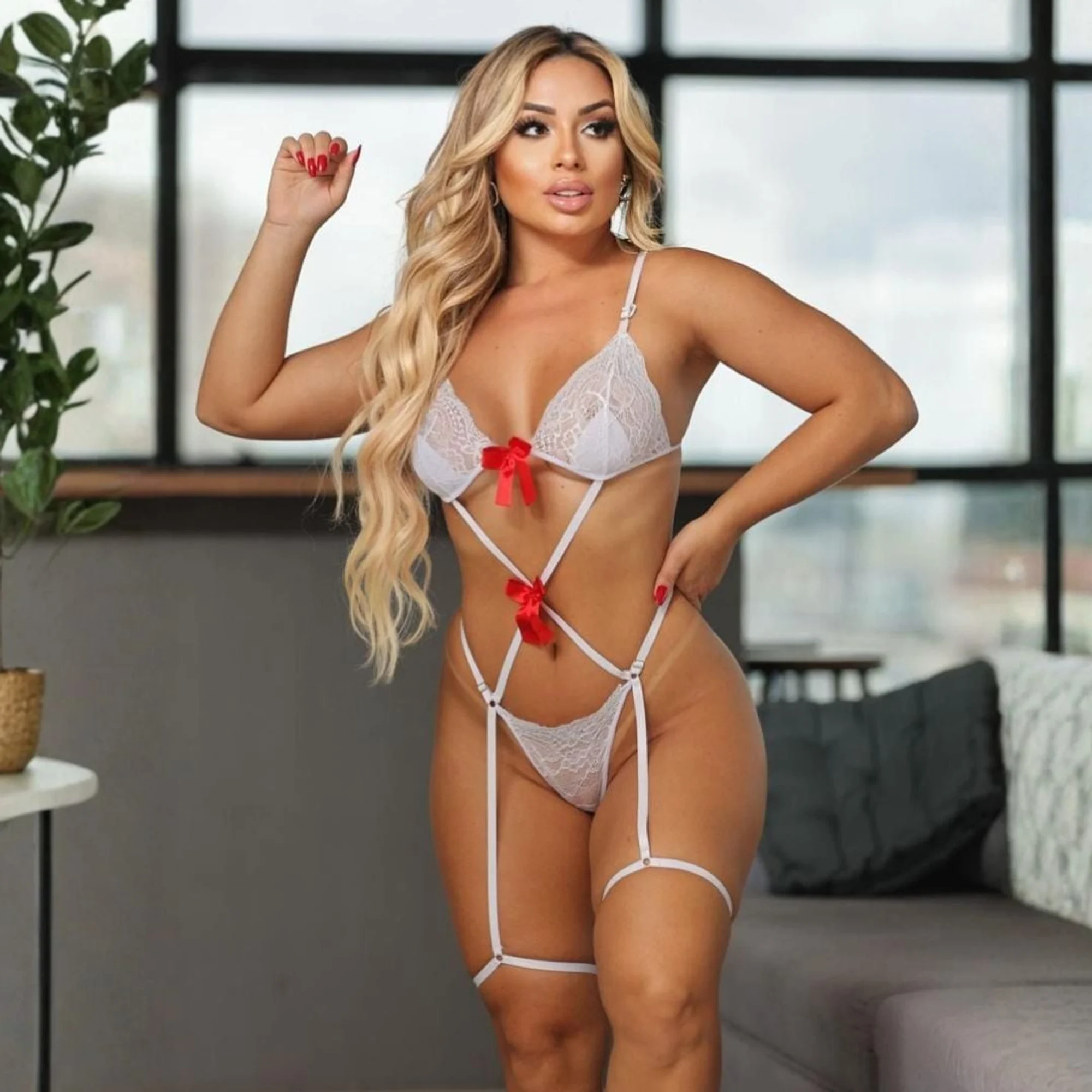 Body Sedução com Laços e Cinta-Liga - Imagem 2