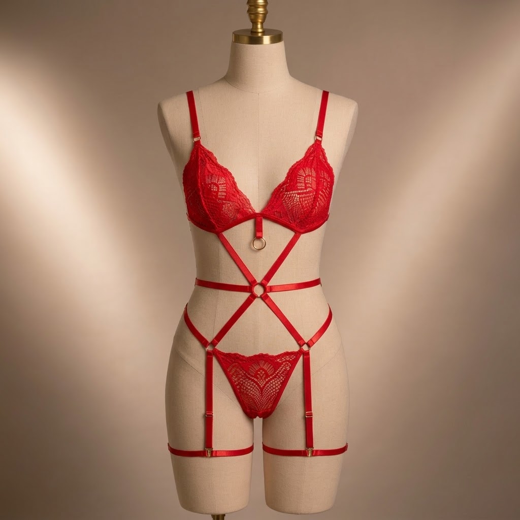 Body Sensual com Corrente Vermelho